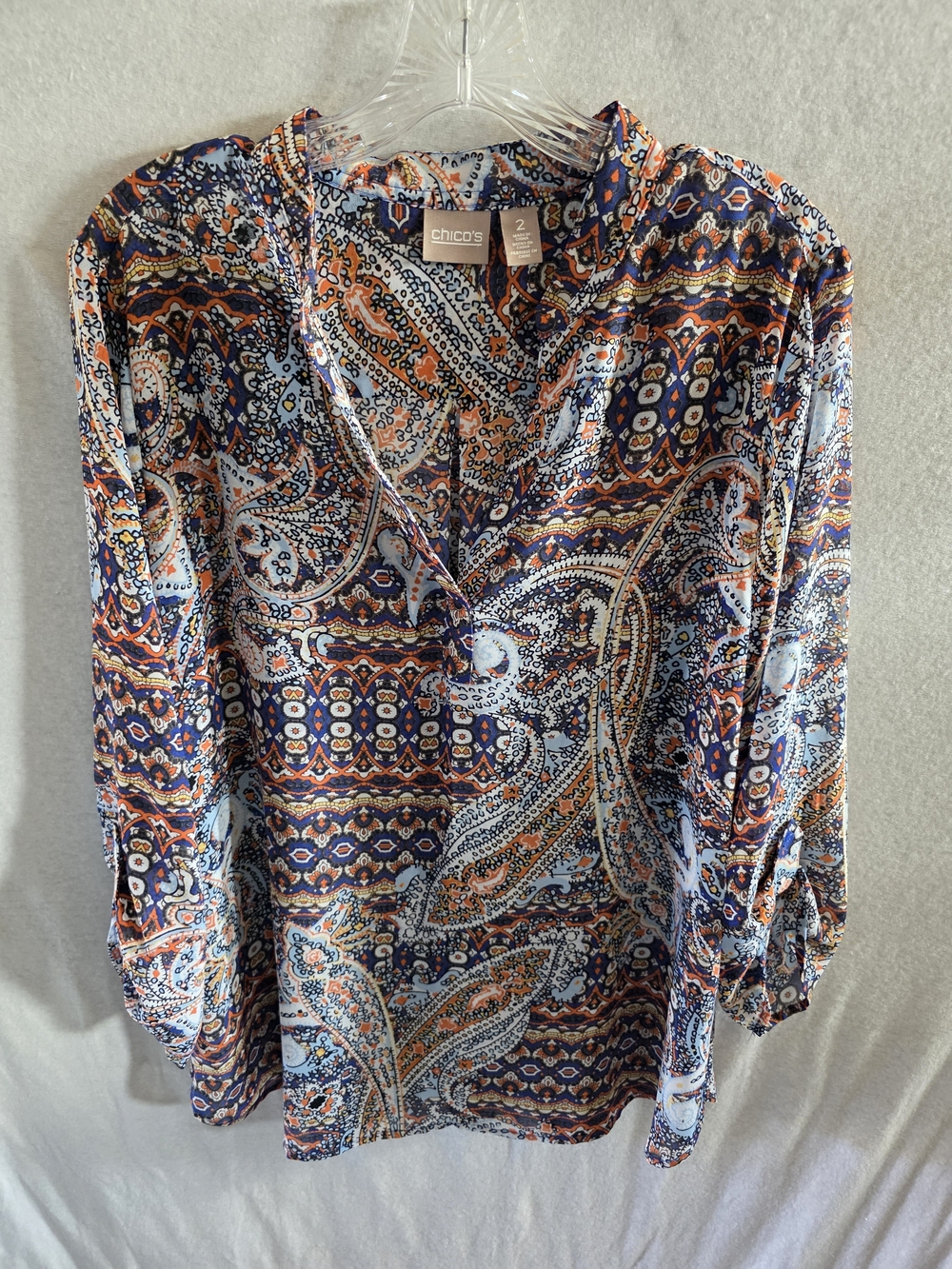 Chico's Navy and Orange Paisley Button-Down Men's Shirt